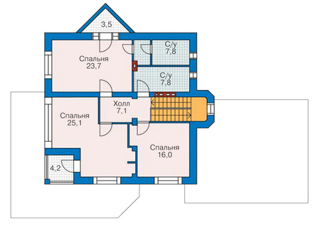 Планировка второго этажа :: Проект дома из газобетона 52-24