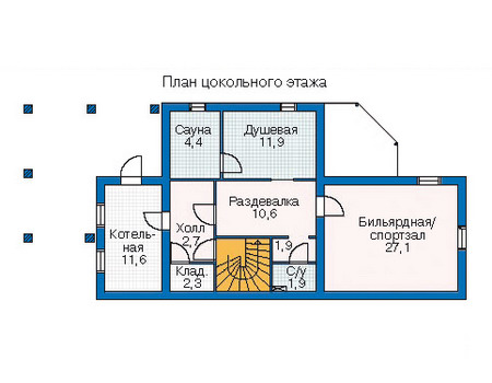 Планировка цокольного этажа :: Проект дома из газобетона 52-29