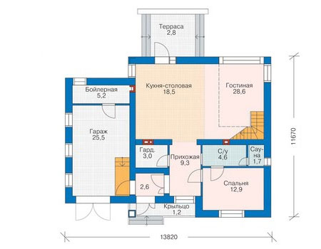 Планировка первого этажа :: Проект дома из газобетона 52-30