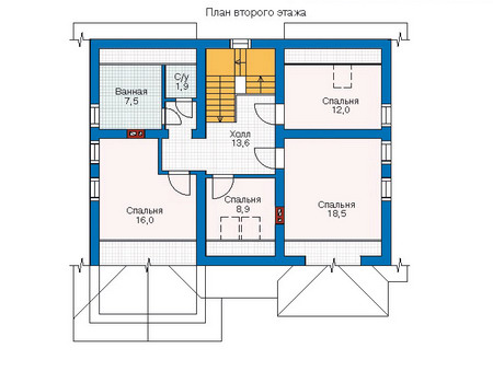 Планировка второго этажа :: Проект дома из газобетона 52-35