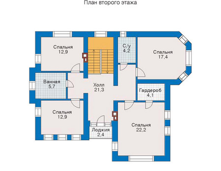 Планировка второго этажа :: Проект дома из газобетона 52-36