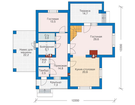 Планировка первого этажа :: Проект дома из газобетона 52-42
