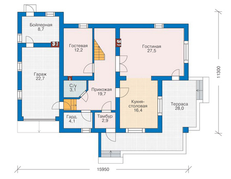 Планировка первого этажа :: Проект дома из газобетона 52-43