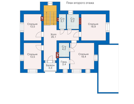 Планировка второго этажа :: Проект дома из газобетона 52-45