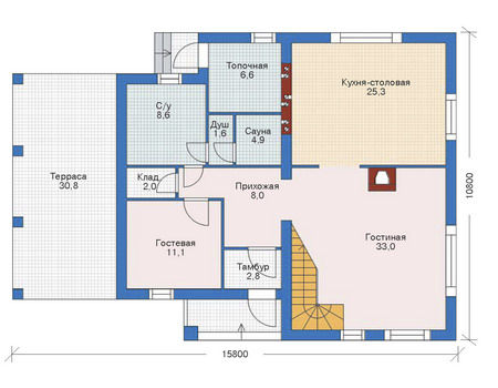 Планировка первого этажа :: Проект дома из газобетона 52-49