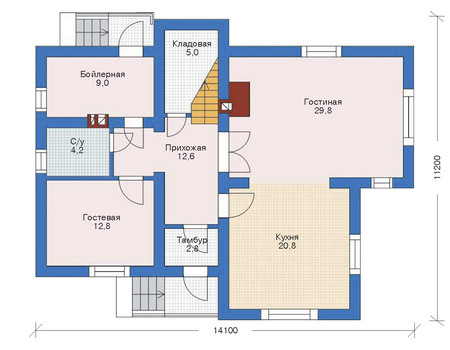 Планировка первого этажа :: Проект дома из газобетона 52-59