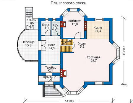 Планировка первого этажа :: Проект дома из газобетона 52-60