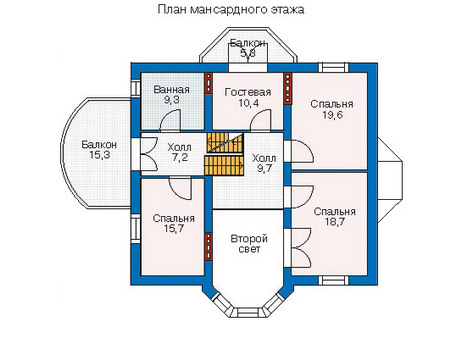 Планировка мансардного этажа :: Проект дома из газобетона 52-60