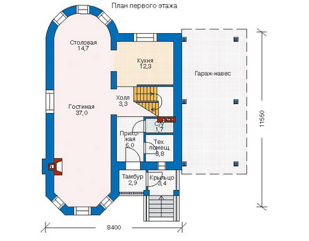 Планировка первого этажа :: Проект дома из газобетона 52-61
