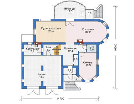 Планировка первого этажа :: Проект дома из газобетона 52-65