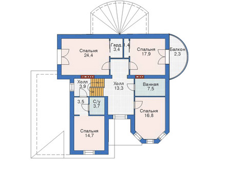 Планировка мансардного этажа :: Проект дома из газобетона 52-65