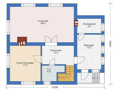 Планировка первого этажа :: Проект дома из газобетона 52-71