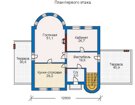 Планировка первого этажа :: Проект дома из газобетона 52-76