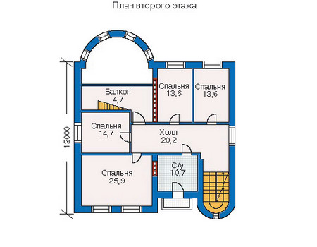 Планировка второго этажа :: Проект дома из газобетона 52-76