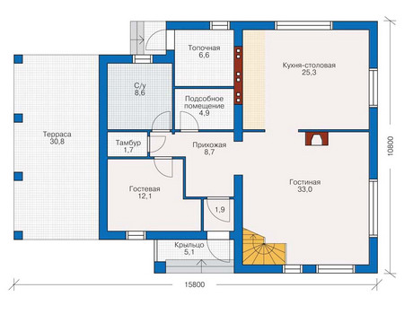 Планировка первого этажа :: Проект дома из газобетона 53-04