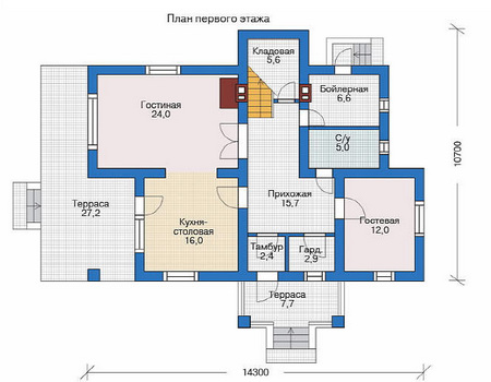 Планировка первого этажа :: Проект дома из газобетона 53-15
