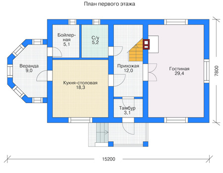 Планировка первого этажа :: Проект дома из газобетона 53-18