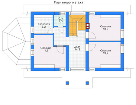 Планировка второго этажа :: Проект дома из газобетона 53-18