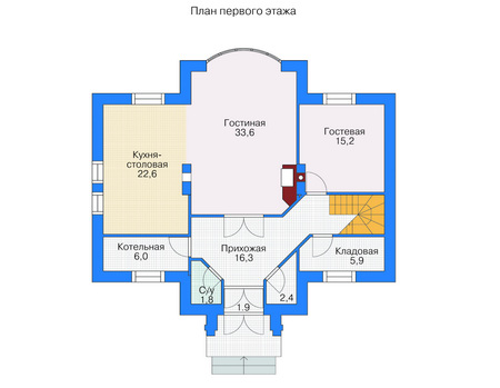 Планировка первого этажа :: Проект дома из газобетона 53-19