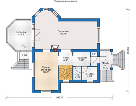 Планировка первого этажа :: Проект дома из газобетона 53-23