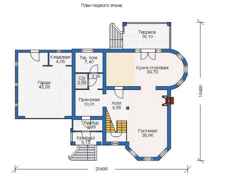 Планировка первого этажа :: Проект дома из газобетона 53-24