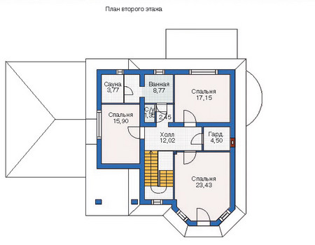 Планировка второго этажа :: Проект дома из газобетона 53-24