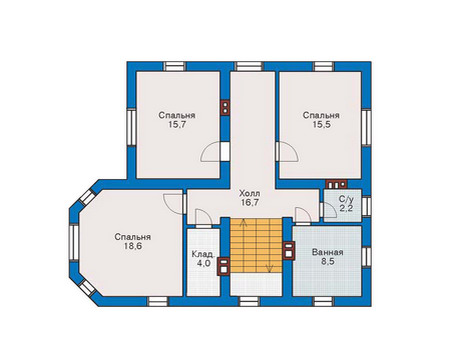 Планировка второго этажа :: Проект дома из газобетона 53-30