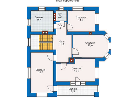 Планировка второго этажа :: Проект дома из газобетона 53-31