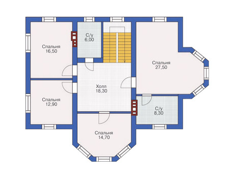 Планировка второго этажа :: Проект дома из газобетона 53-49