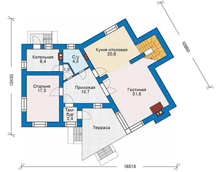 Планировка первого этажа :: Проект дома из газобетона 53-54