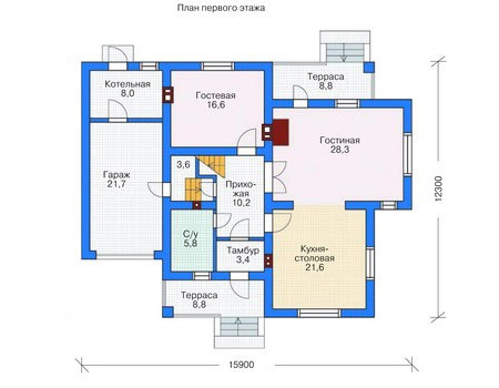 Планировка первого этажа :: Проект дома из газобетона 53-56