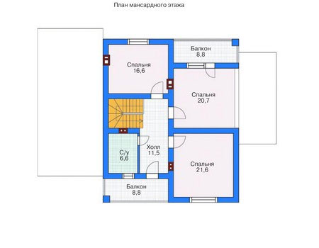 Планировка мансардного этажа :: Проект дома из газобетона 53-56