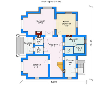 Планировка первого этажа :: Проект дома из газобетона 53-57