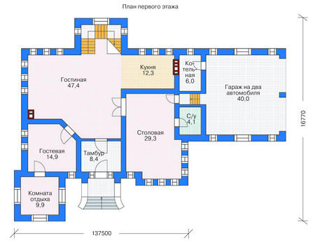 Планировка первого этажа :: Проект дома из газобетона 53-58