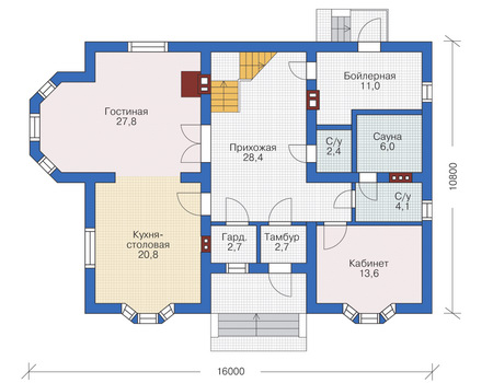 Планировка первого этажа :: Проект дома из газобетона 53-90