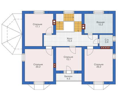 Планировка мансардного этажа :: Проект дома из газобетона 53-90