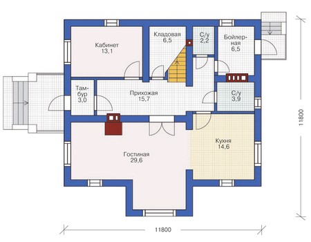 Планировка первого этажа :: Проект дома из газобетона 53-91