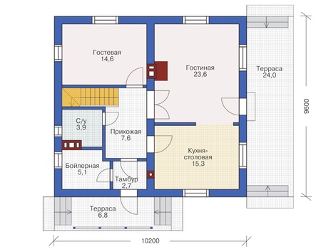 Планировка первого этажа :: Проект дома из газобетона 53-93