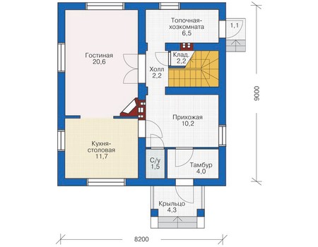 Планировка первого этажа :: Проект дома из газобетона 53-98