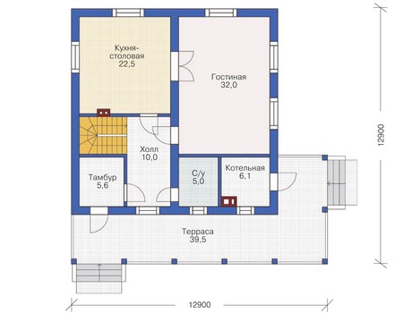Планировка первого этажа :: Проект дома из газобетона 54-01