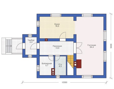 Планировка первого этажа :: Проект дома из газобетона 54-06