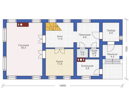 Планировка первого этажа :: Проект дома из газобетона 54-21