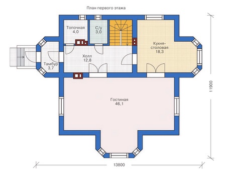 Планировка первого этажа :: Проект дома из газобетона 54-23