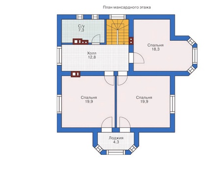 Планировка мансардного этажа :: Проект дома из газобетона 54-23
