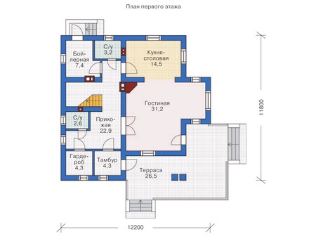 Планировка первого этажа :: Проект дома из газобетона 54-24