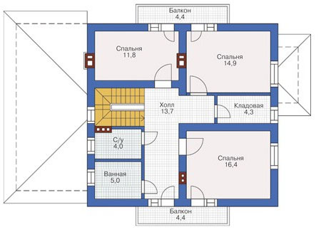 Планировка мансардного этажа :: Проект дома из газобетона 54-27