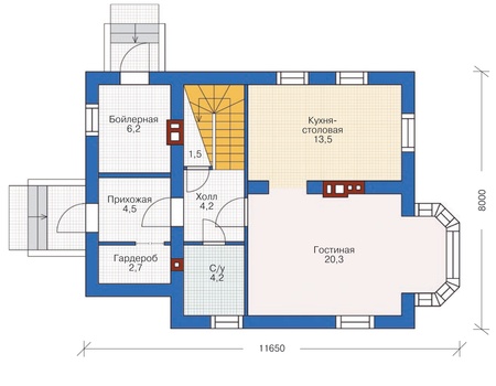 Планировка первого этажа :: Проект дома из газобетона 54-36
