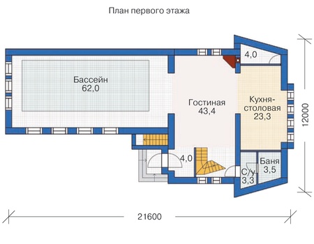 Планировка первого этажа :: Проект дома из газобетона 54-46