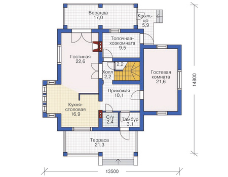 Планировка первого этажа :: Проект дома из газобетона 54-49