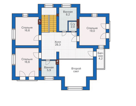 Планировка второго этажа :: Проект дома из газобетона 54-53